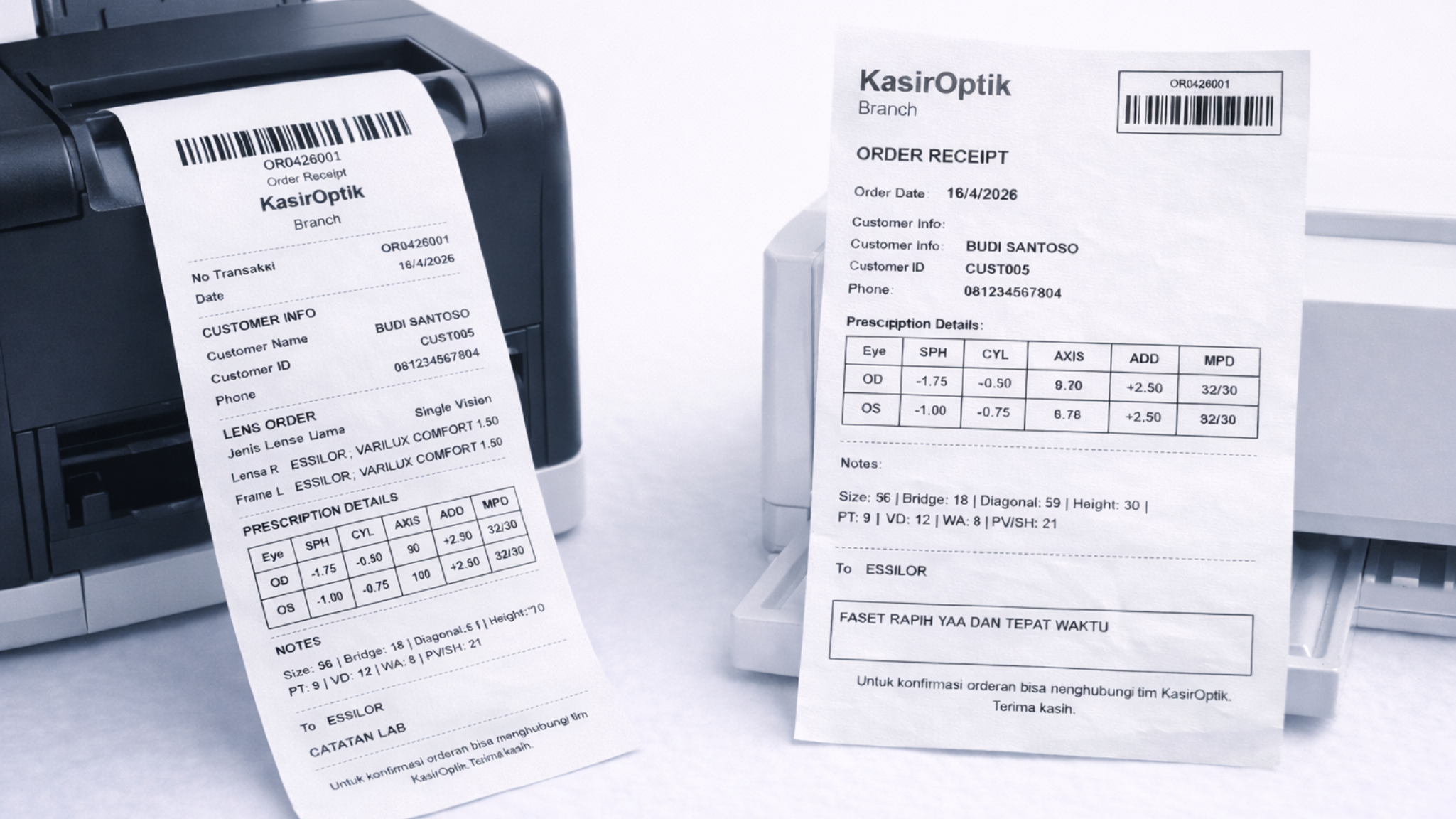 Contoh print out Order Receipt KasirOptik